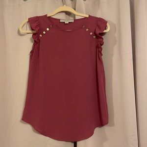 LOFT Mauve Ruffle Sleeve Top